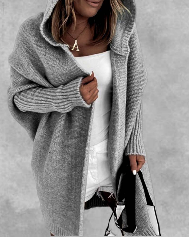 Cardigan simple à capuche de couleur unie avec motif chauve-souris