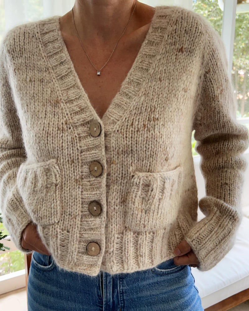 Cardigan décontracté boutonné à col en V