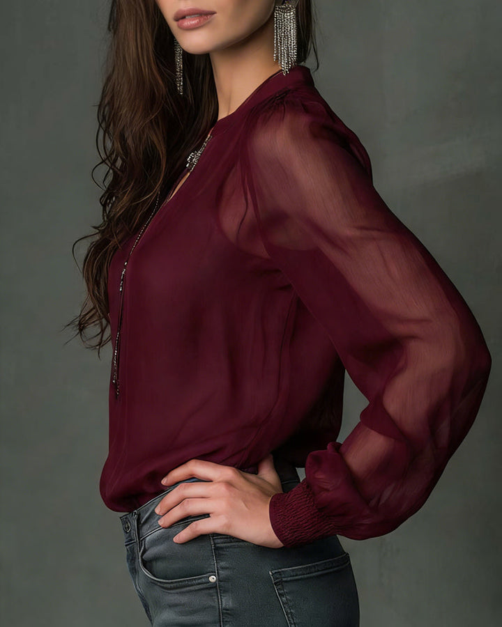 Blouse Demi-zippé Maille Manches-longues