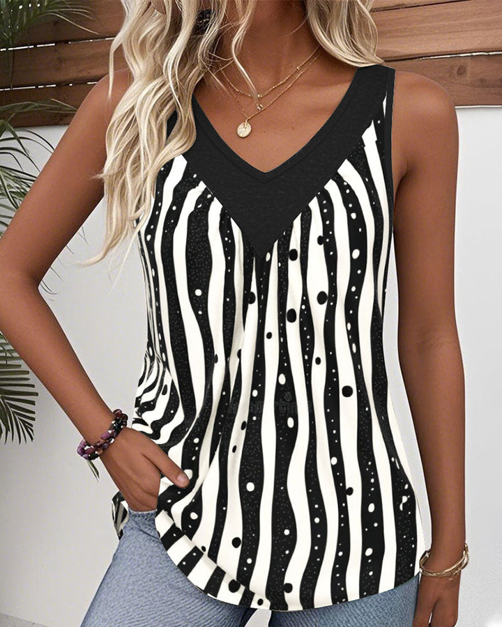 Gilet Sans Manches Rayé Bloc de Couleur Imprimé