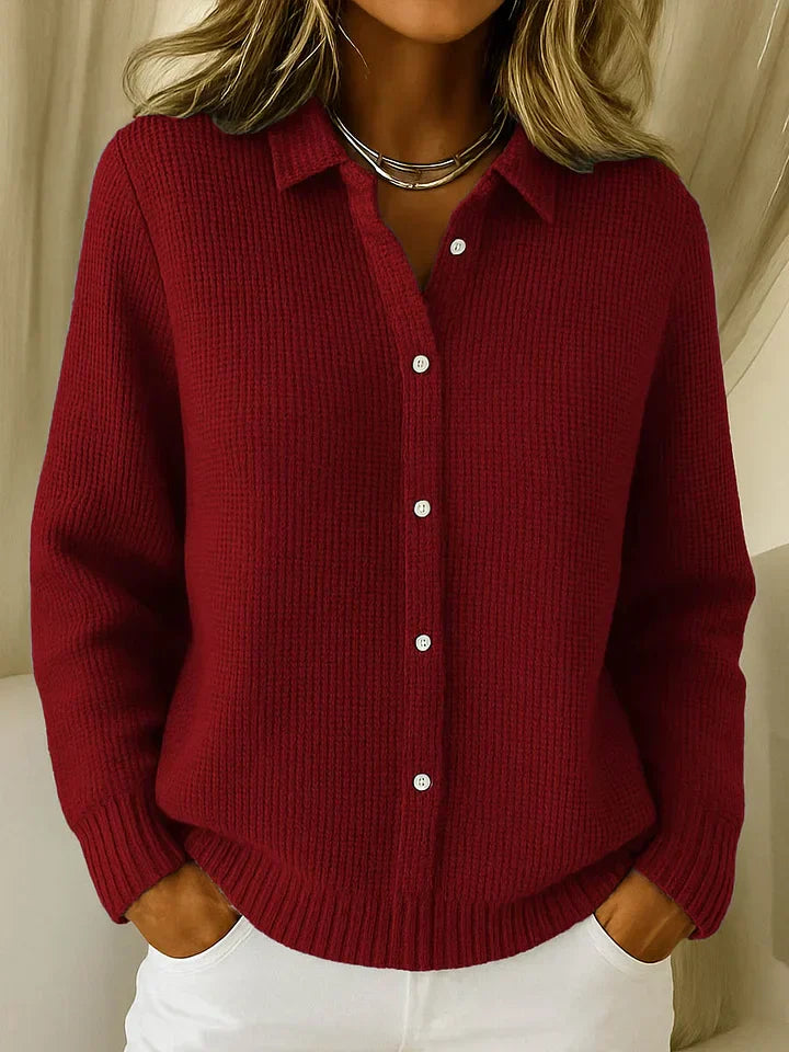Émilie – Cardigan d’hiver élégant en maille avec col femme