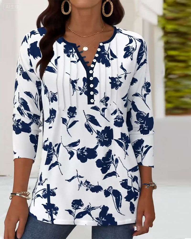 Blouse à Boutons Imprimée Mode