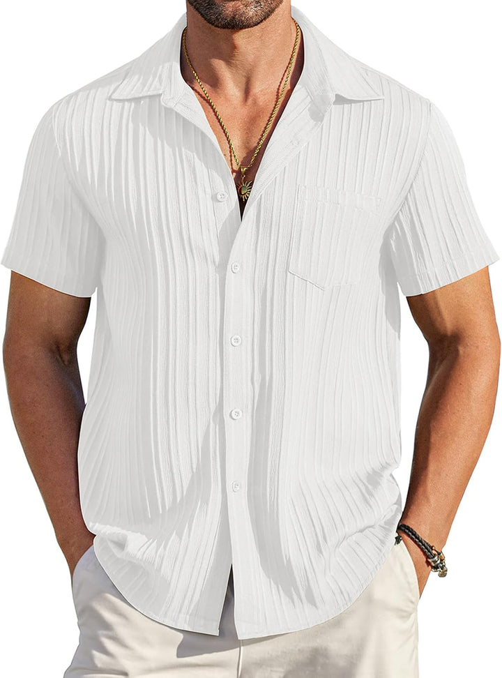 Chemise texturee a poche - Blanc