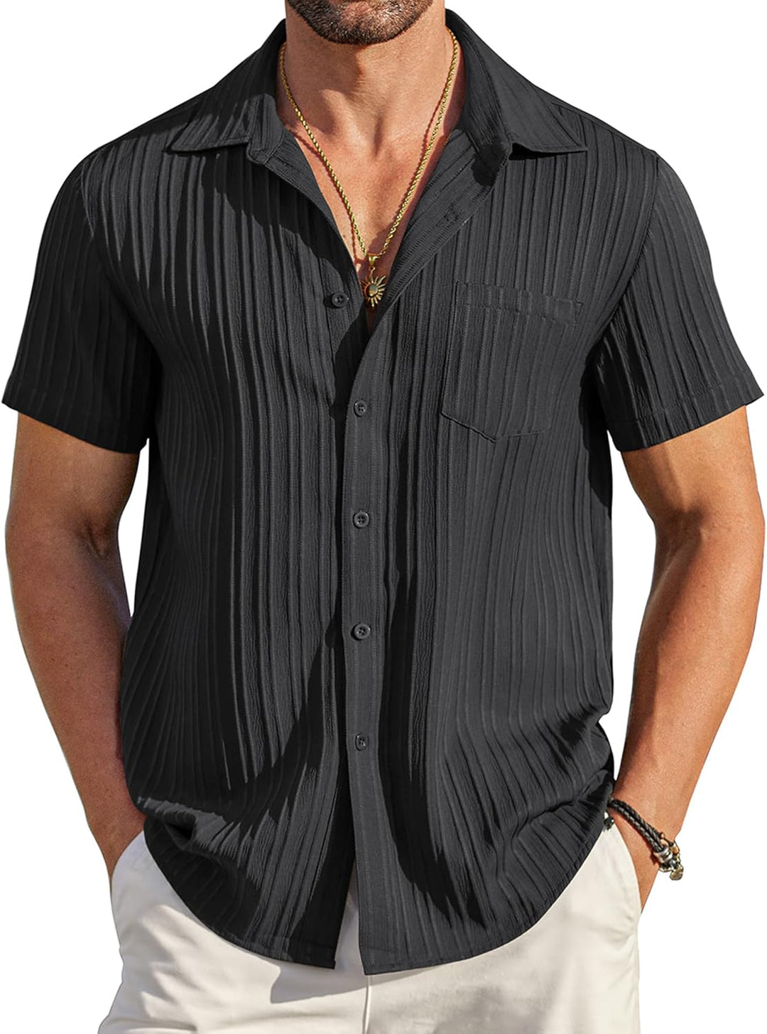 Chemise texturee a poche - Noir