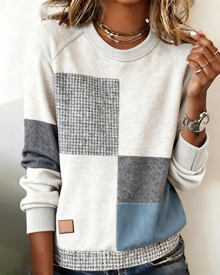 Sweat-Shirt Col Rond Couleur Contrastée Décontracté