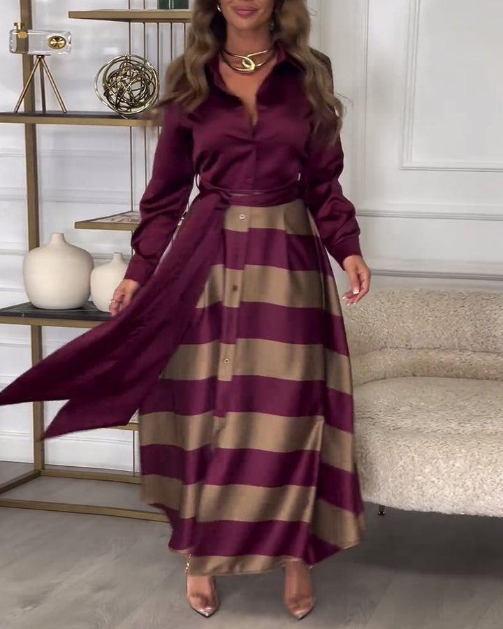 Robe élégante à rayures et à bretelles