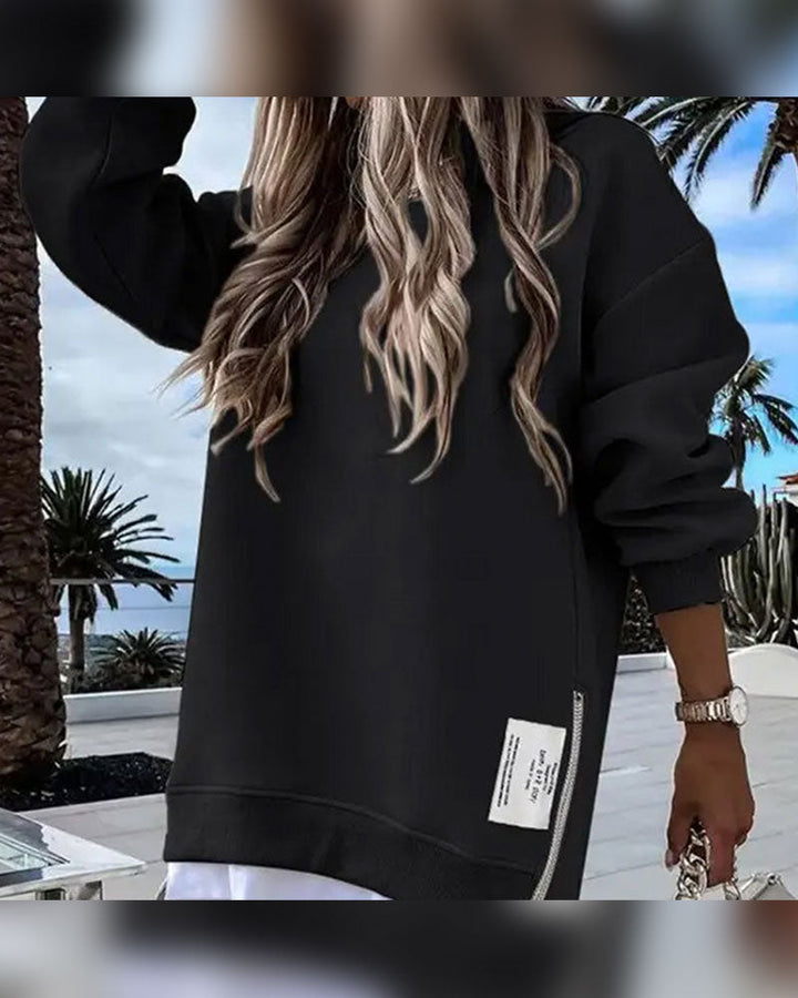 Robe Décontractée En Sweat À Manches Longues Avec Fermeture Éclair Et Fente