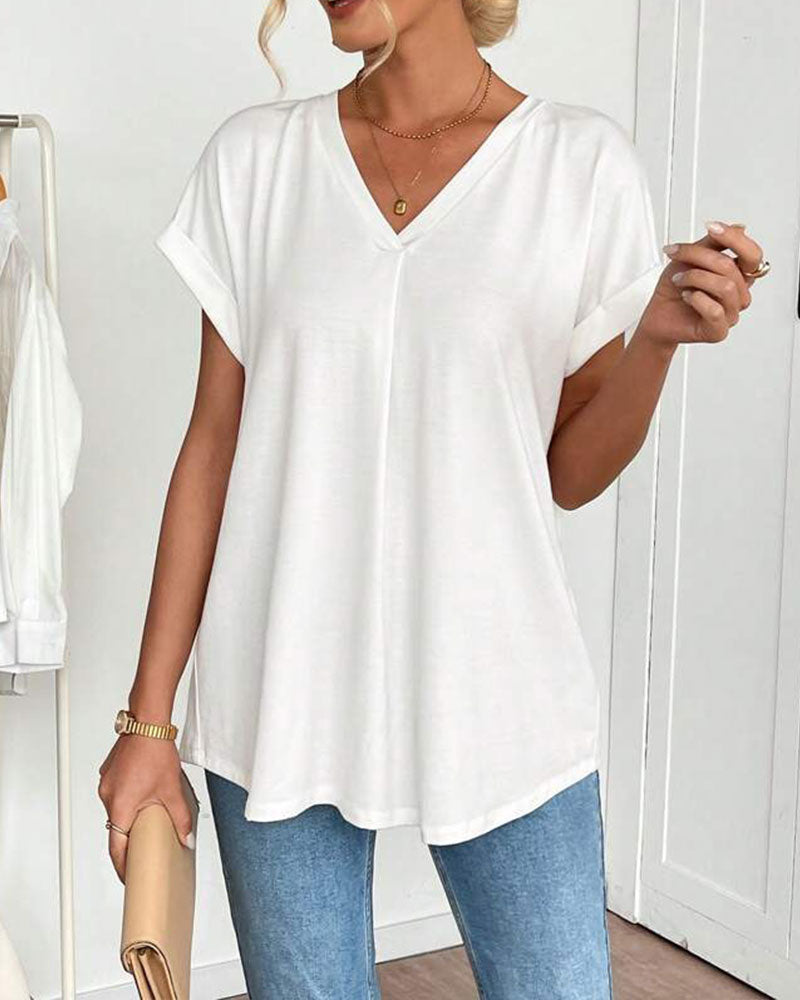 T-Shirt À Manches Courtes Uni Patchwork