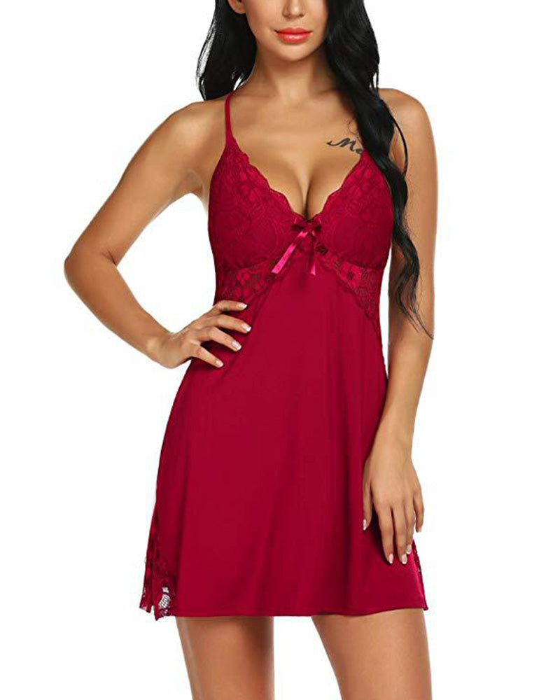 Robe de pyjama sexy dos nu de couleur unie