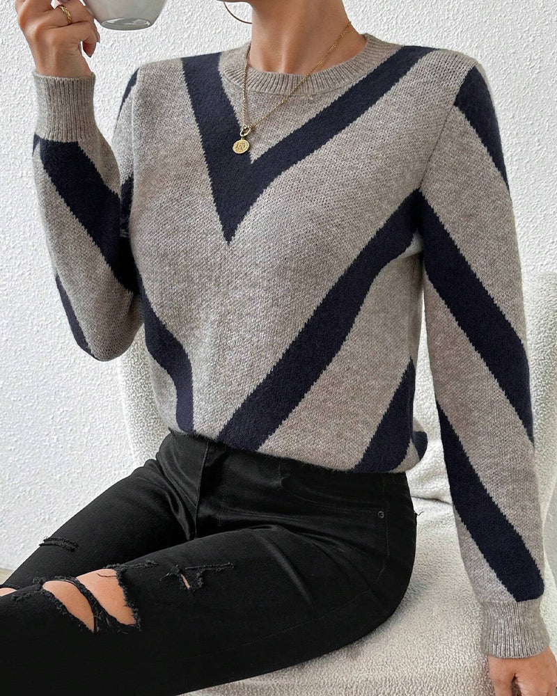 Pull Avec Caractéristiques Imprimé Géométrique Et Col Rond