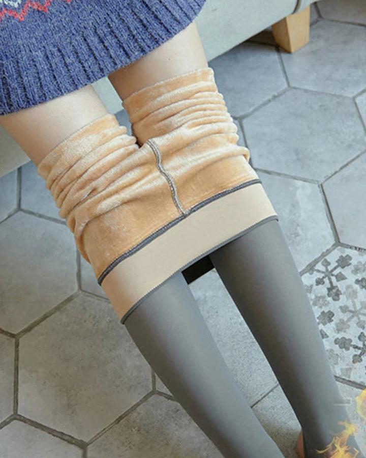 Collants élastiques doublés de peluche chaude translucide pour jambes impeccables