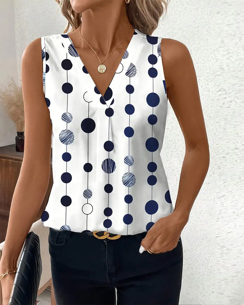 T-shirt décontracté à pois sans manches