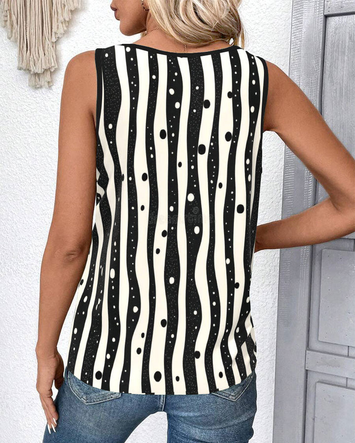Gilet Sans Manches Rayé Bloc de Couleur Imprimé
