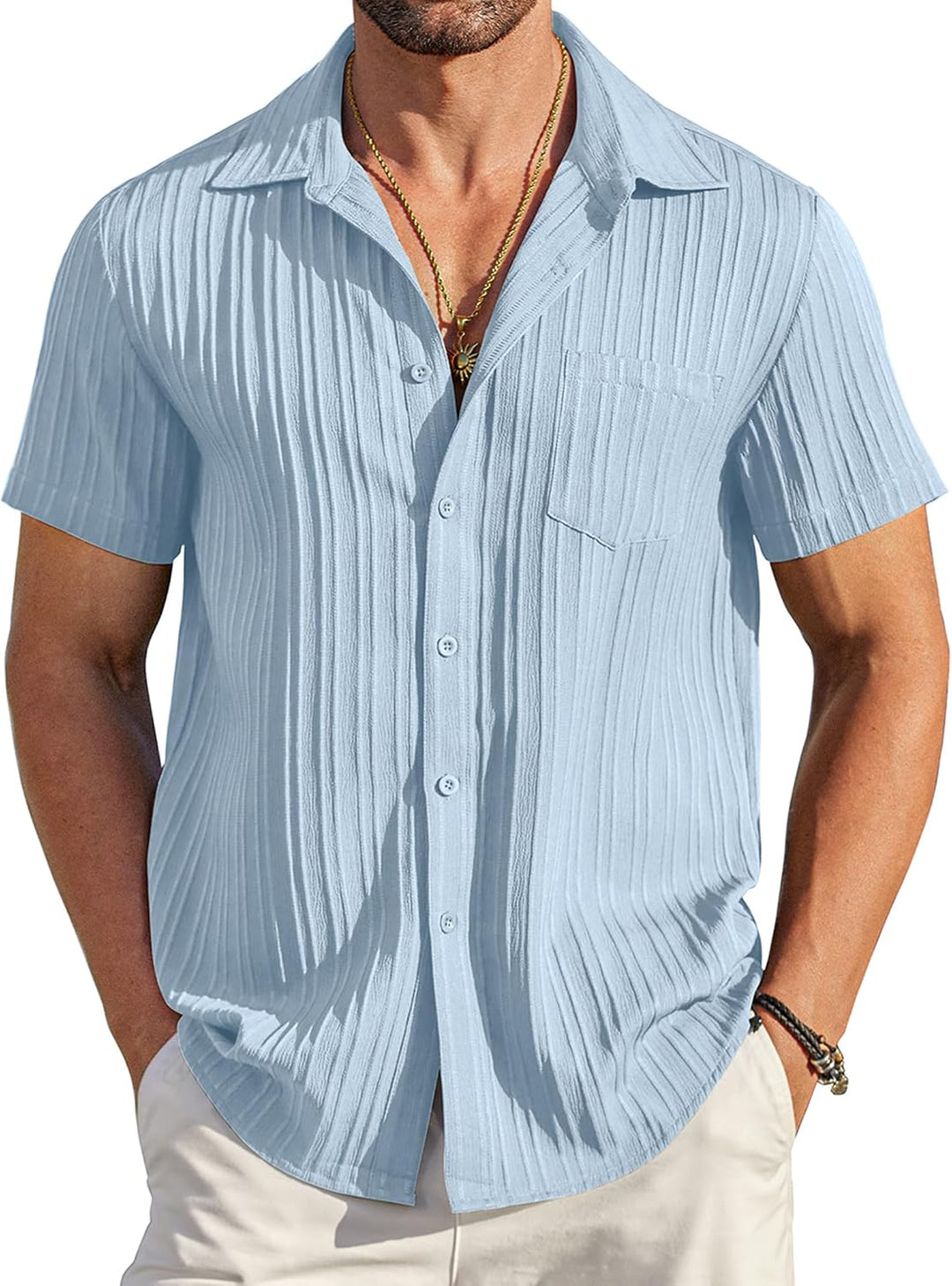 Chemise texturee a poche - Bleu clair