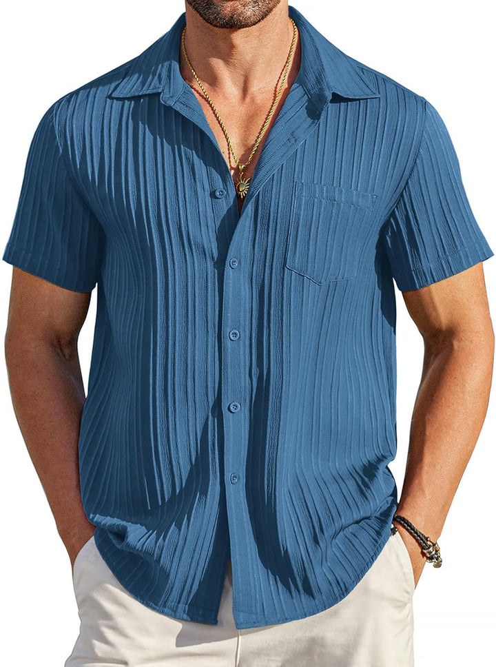 Chemise texturee a poche - Bleu fonce
