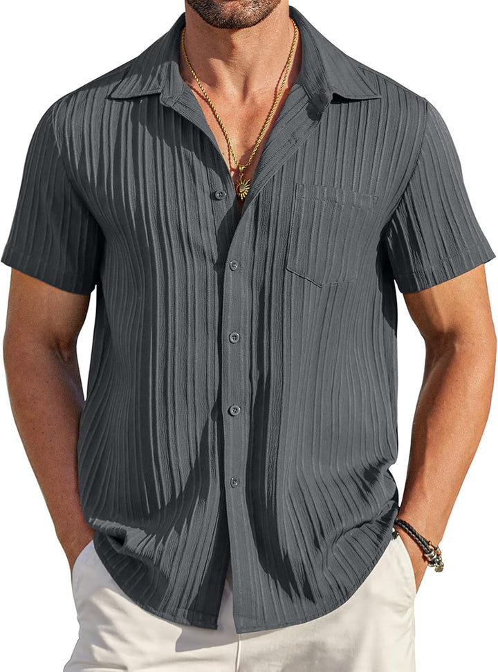 Chemise texturee a poche - Gris fonce