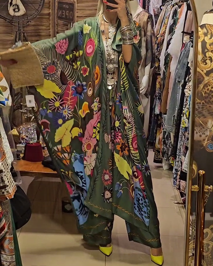 Ensemble deux pièces décontracté imprimé kimono