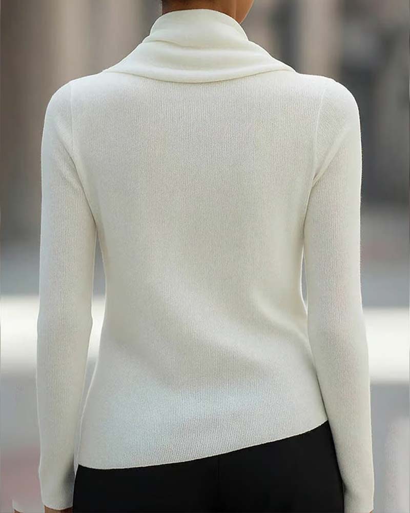 Haut Col Tombé Irrégulier Couleur Unie Tricot