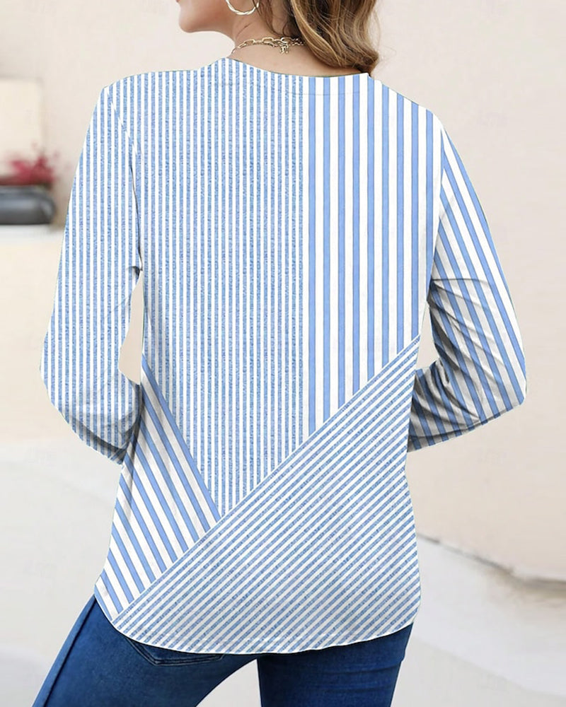 T-Shirt Col Rond Manches Trois Quarts Rayé