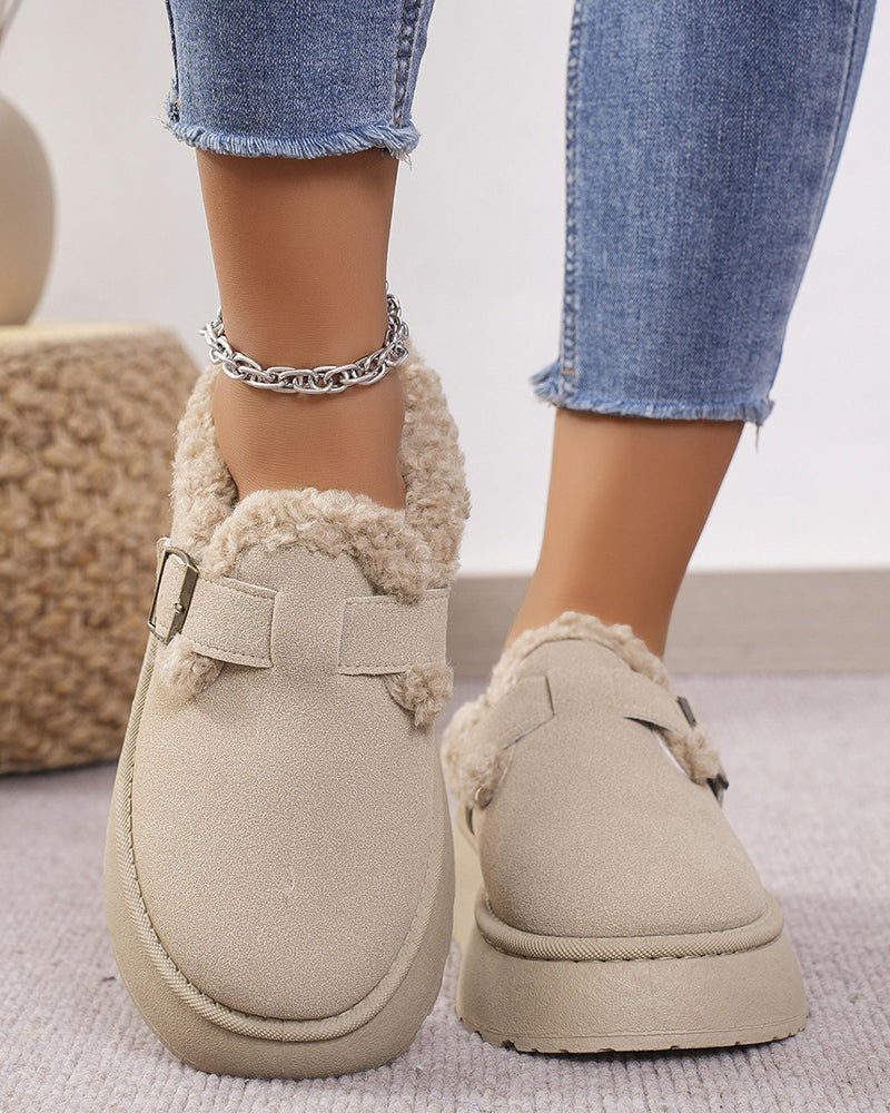 Chaussons chauds à semelle épaisse et boucle en peluche
