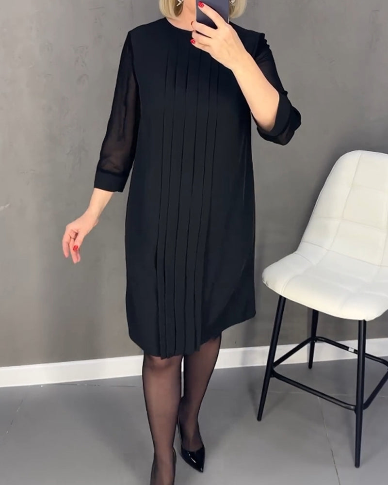 Robe plissée en maille patchwork de couleur unie