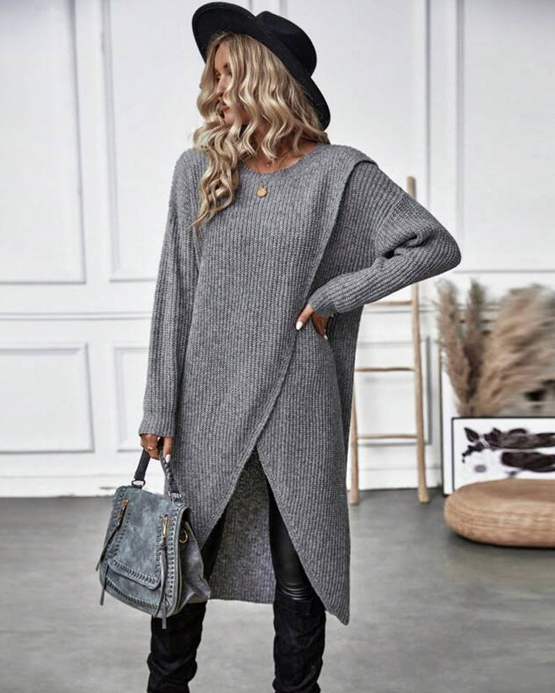 Robe pull de couleur unie à ourlet irrégulier