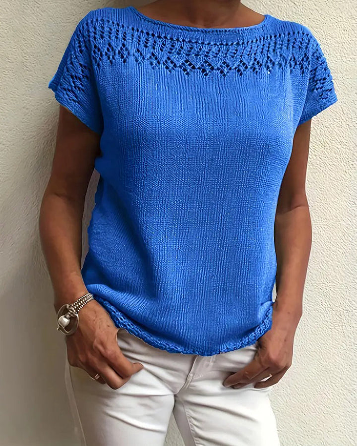 Pull décontracté à manches courtes de couleur unie