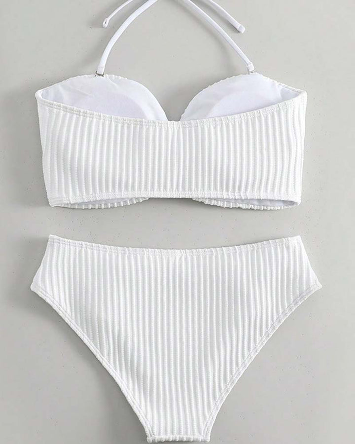 Maillot De Bain Halter Uni Rayé