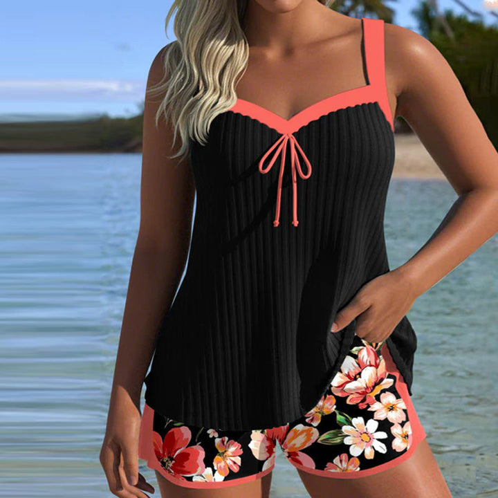Tankini Col En V Imprimé Boxer De Sport