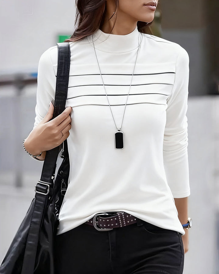 Haut Slim Fit Plissé Manches Longues