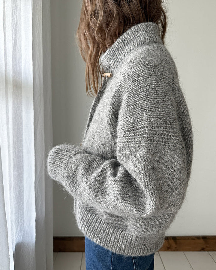 Cardigan uni à col montant et boutons en corne