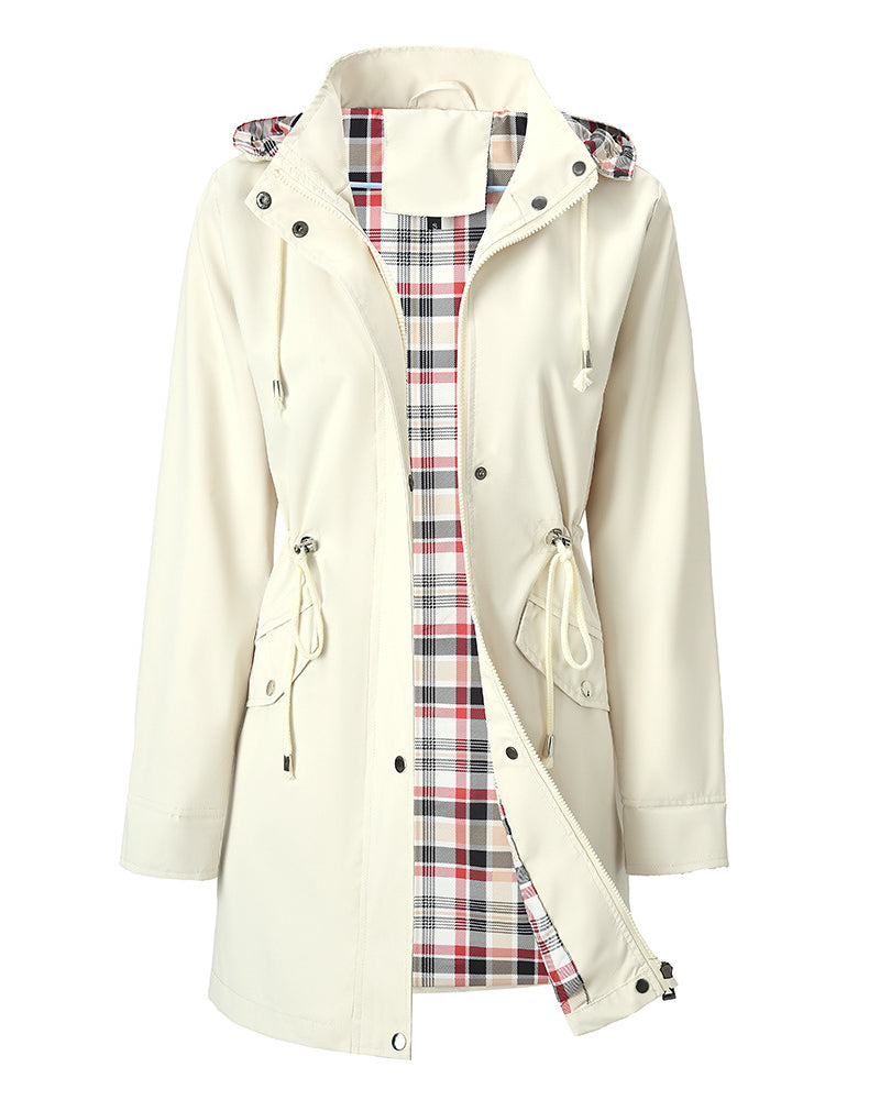 Trench Long Imperméable À Capuche Pour Femme