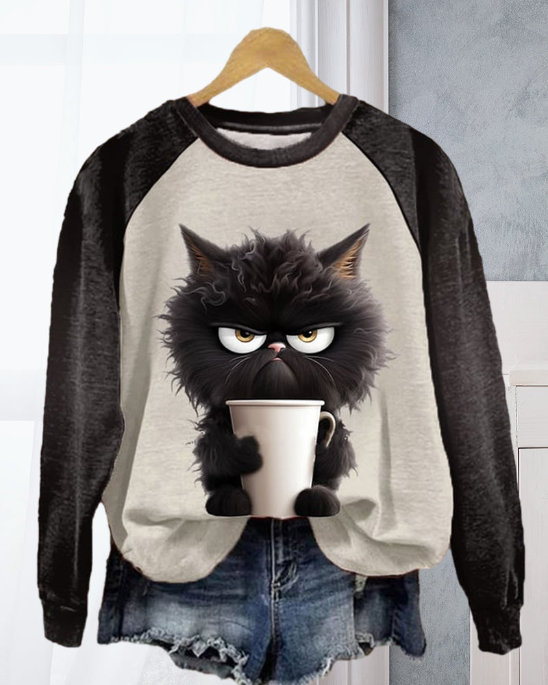 Sweat ample chat avec bloc de couleurs