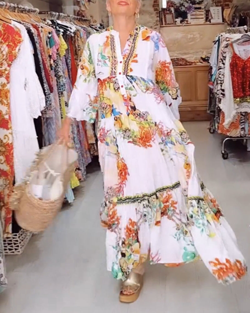 Robe bohème à boutons et patchwork