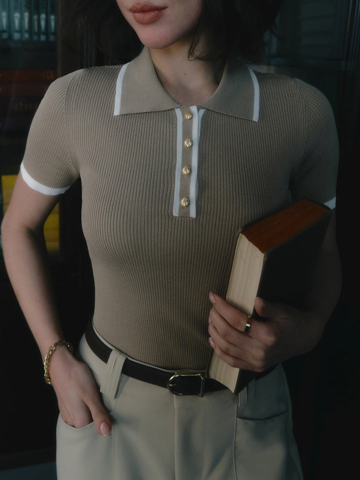 Danica | Haut polo côtelé classique avec détail de boutons pour femmes