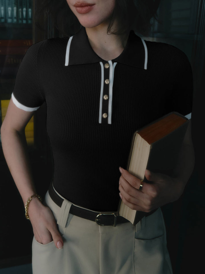 Danica | Haut polo côtelé classique avec détail de boutons pour femmes