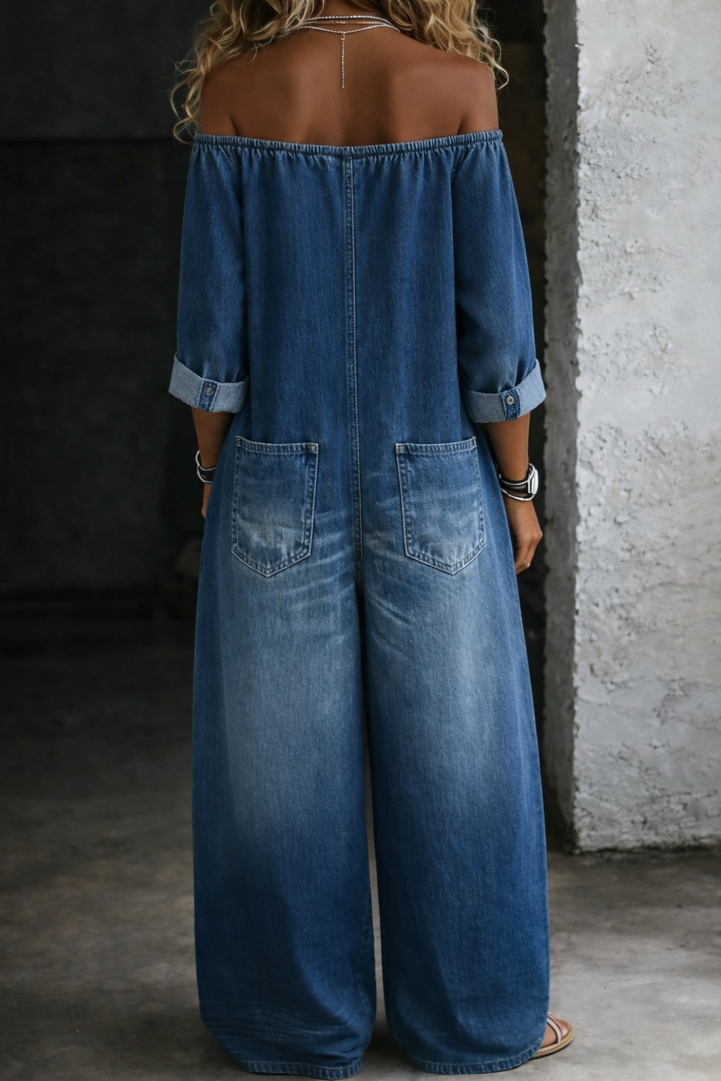 Sidonie | Combinaison denim épaules dénudées