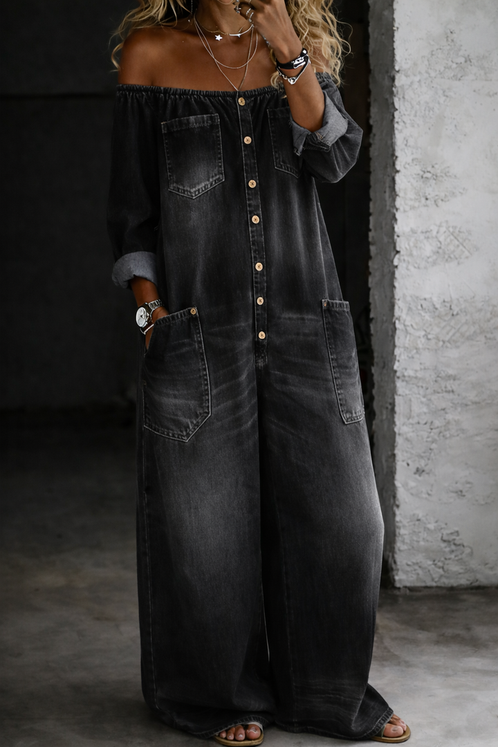 Sidonie | Combinaison denim épaules dénudées