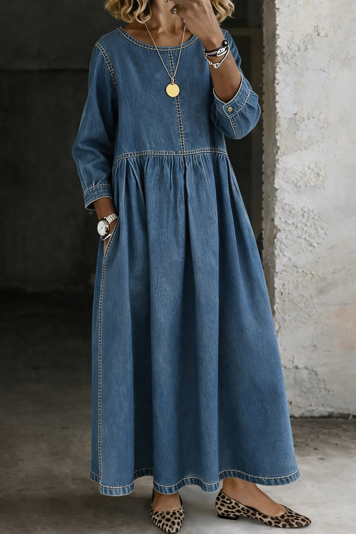Elise | Robe en jean col rond manches longues