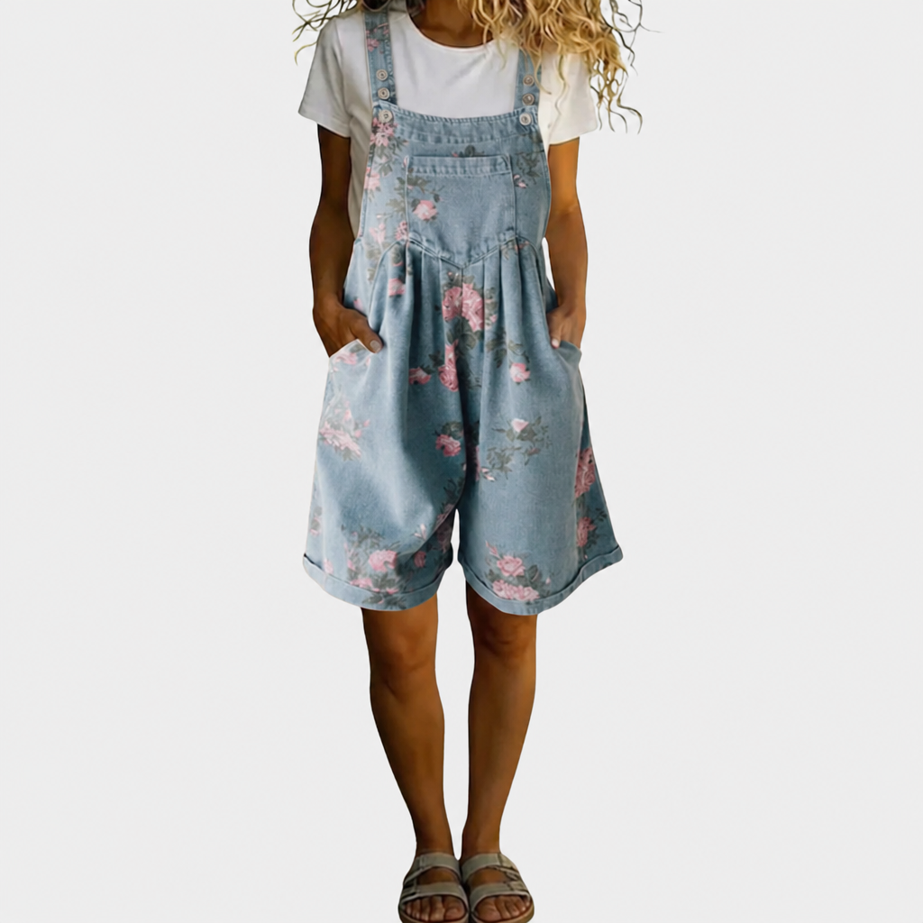 Eugénie | Combinaison en denim floral lavé vintage