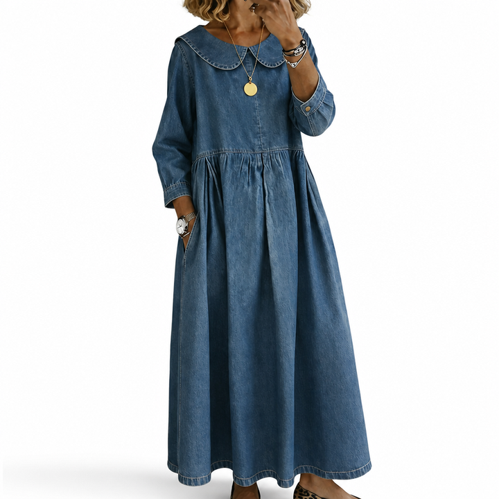 Elise | Robe en jean col rond manches longues