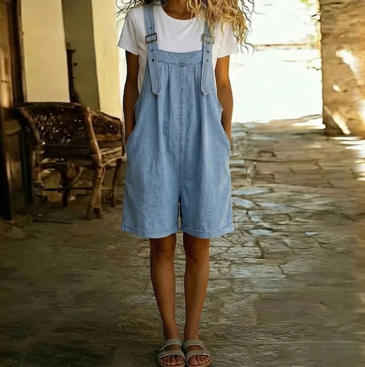 Ondine | Salopette courte en jean bleu clair
