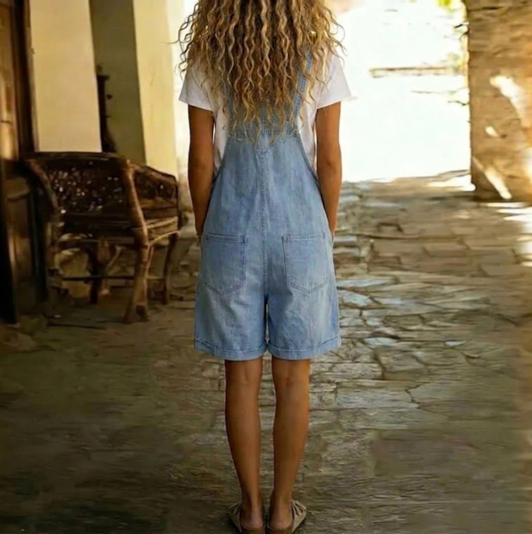 Ondine | Salopette courte en jean bleu clair