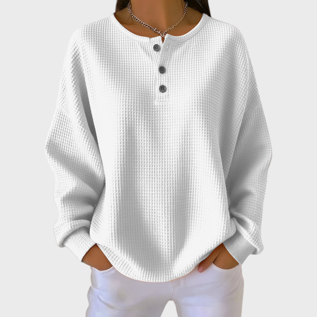 Hélène - Pull blanc en maille gaufrée douce