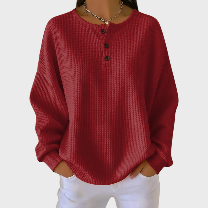 Hélène - Pull rouge en maille gaufrée douce