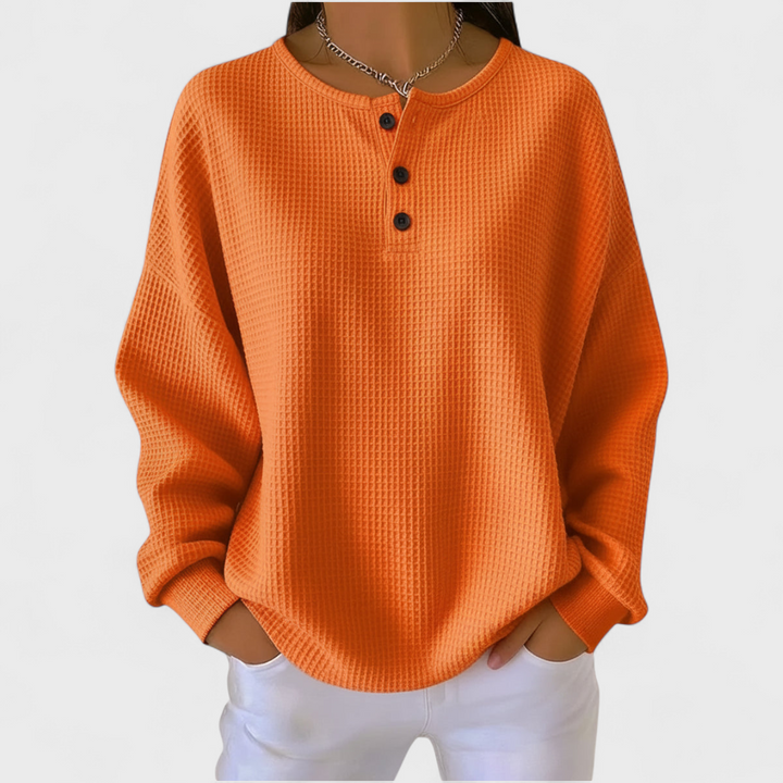 Hélène - Pull orange en maille gaufrée douce