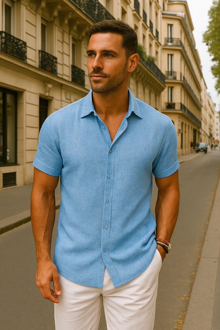 Khalid | Chemise en Lin et Coton avec Col Décontracté pour Homme