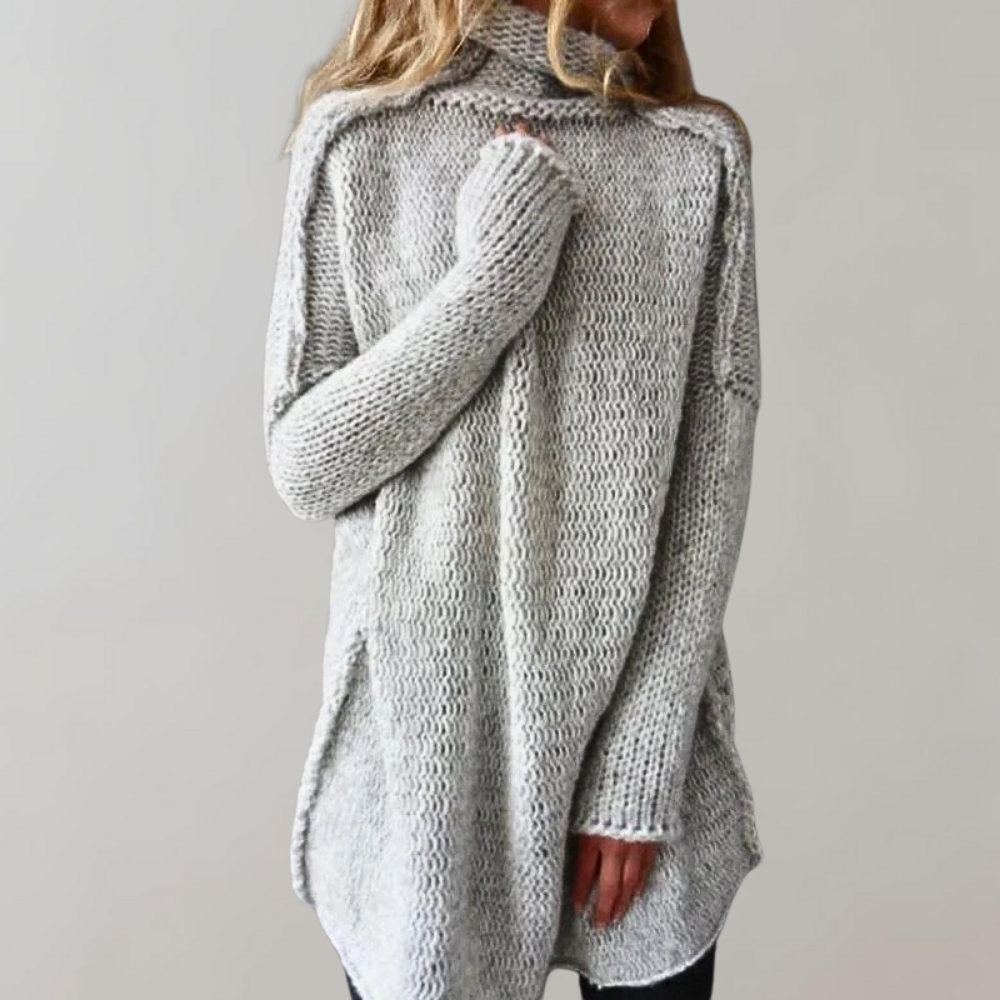 Johani – Pull long femme d’hiver col montant coupe ample