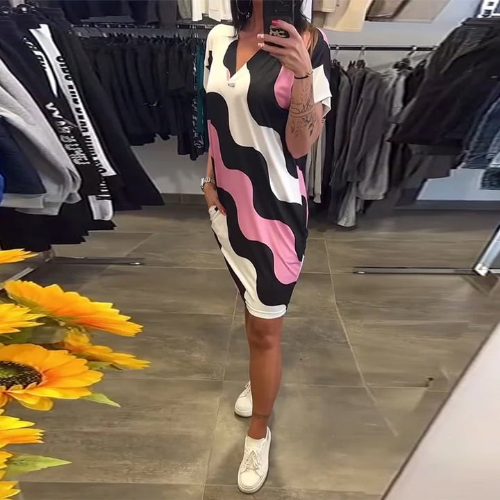 Robe À Col En V Avec Imprimé Ondulé