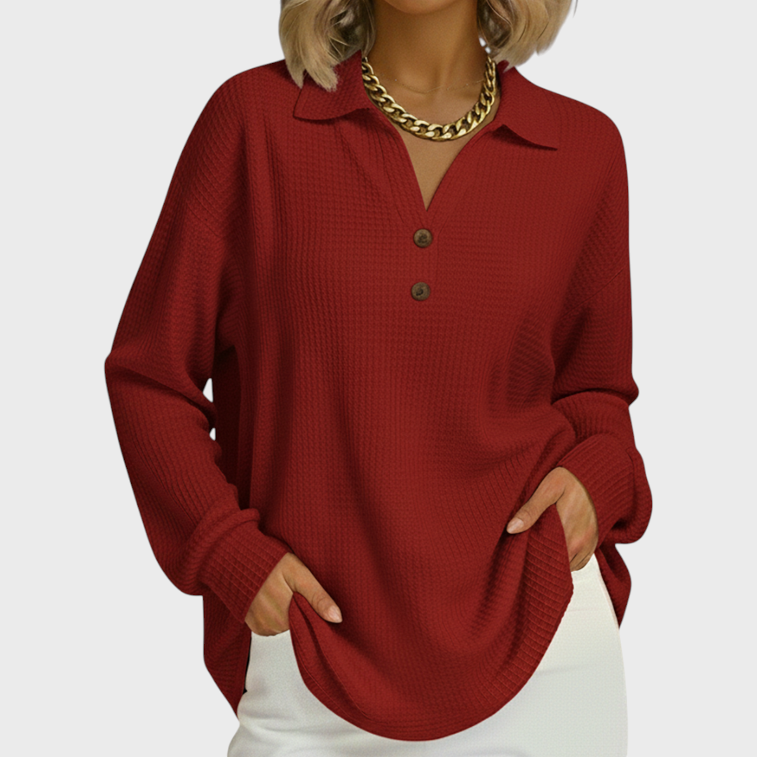 Laura - Pull rouge à col polo